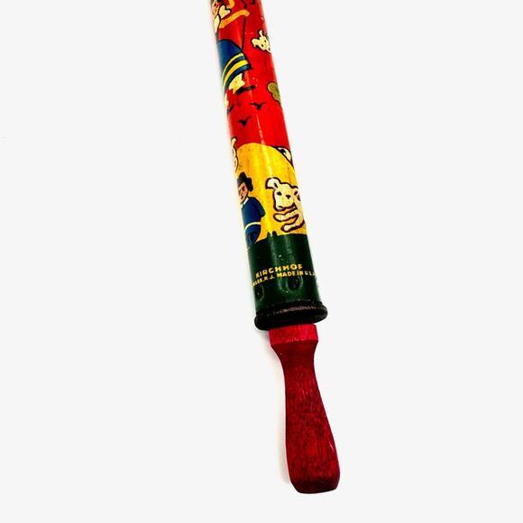 1930s Kirchhof Red Slide Whistle Tin Litho Humpty Dumpty Theme Noise Maker - Picture 11 of 13